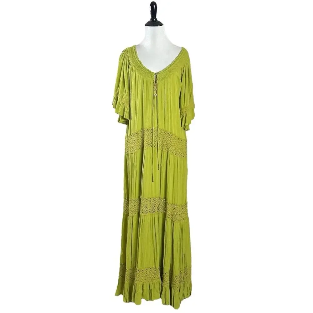 Free People Bohemian Witchy Dream On Maxi Dress Green XS NEW Crochet Gauze - Picture 8 of 13